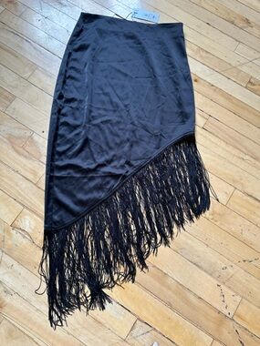 Black Fringe Asymmetrical Skirt size small